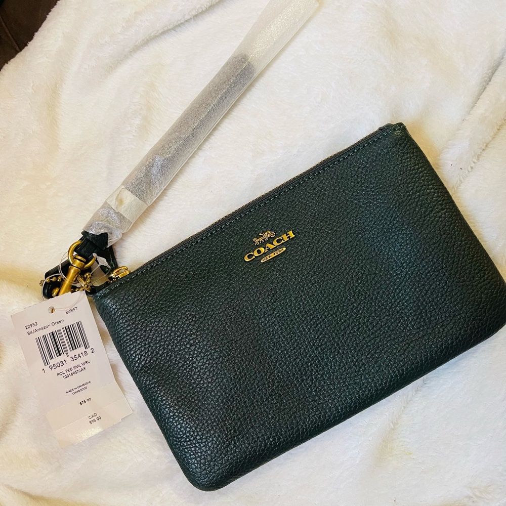 Coach Dark Green Leather Wristlet
